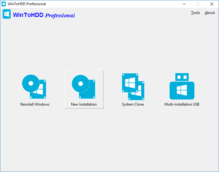 select new install action