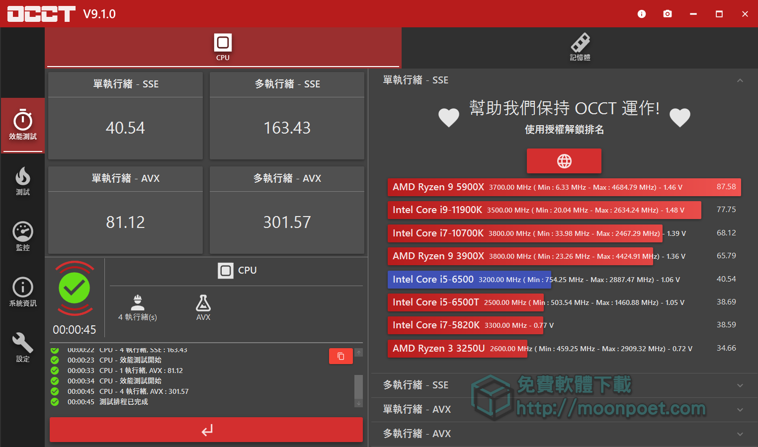 電源供應器檢測及硬體效能測試軟體 OCCT 免安裝繁體中文版